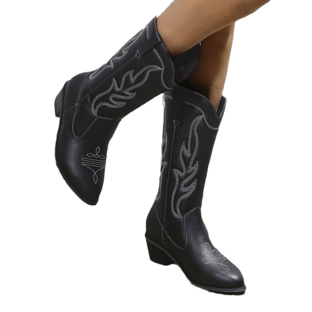 Plus Size Autumn New Mid-calf Riding Boots Embroidered Mid Heel Snow EX-STOCK Canada 