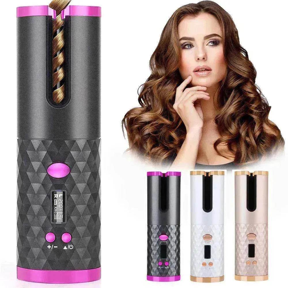 Portable LCD Hair Curler: Rechargeable, Ceramic, Auto Rotating - EX-STOCK Canada