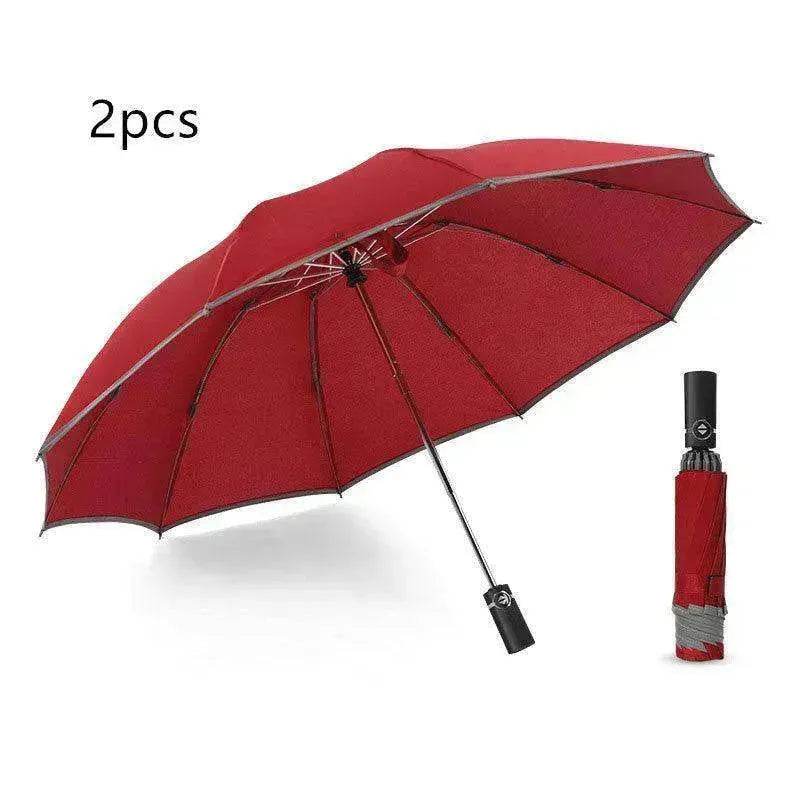 Portable Windproof Umbrella, 10Ribs Auto Close, Reflective for Safety - EX-STOCK Canada