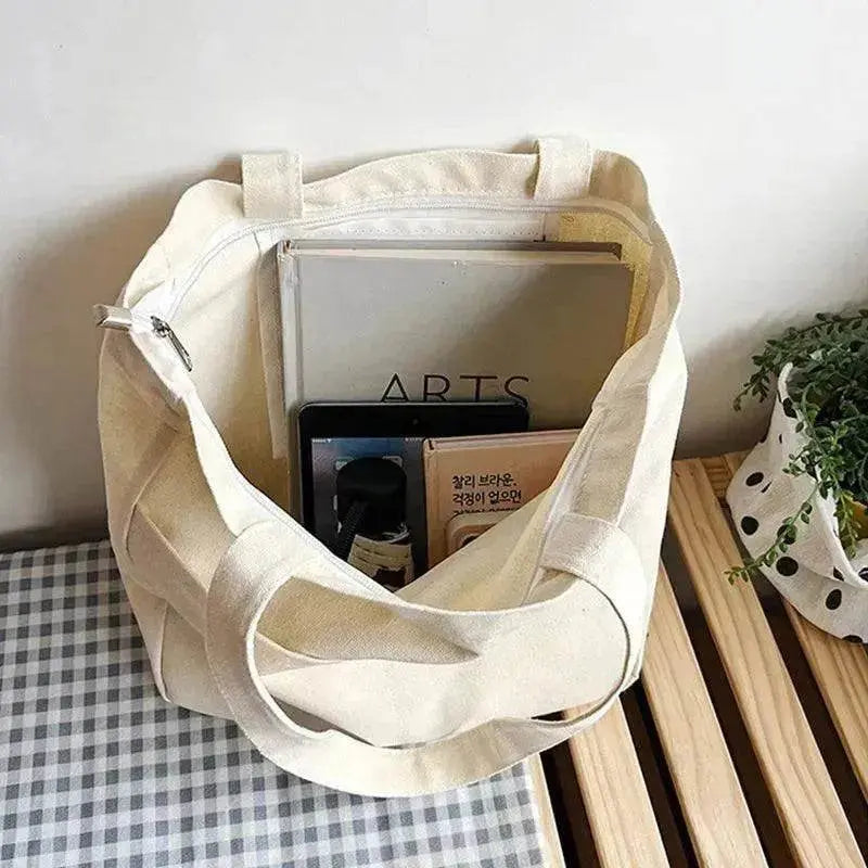 Preppy Style Canvas Handbags Women's Solid Color Simple Large Capacity Daily Shoulder Bag Multiple Pockets Shopping Bags Girls Students Tote Handbag. - EX-STOCK Canada