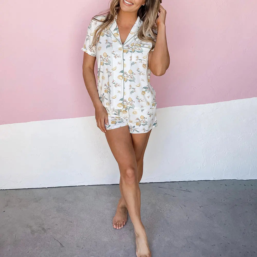 Printed Cardigan Short Sleeve Single-breasted Casual Suit Home Pajamas For Women - EX-STOCK Canada