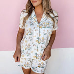 Printed Cardigan Short Sleeve Single-breasted Casual Suit Home Pajamas For Women - EX-STOCK Canada