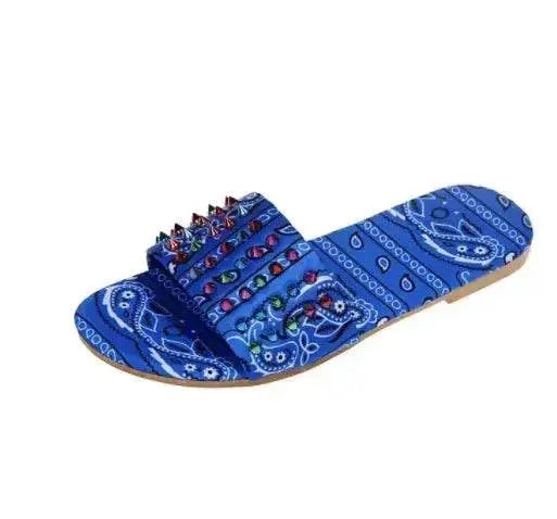 Printed Toe Flat Rivet Casual Slippers - EX-STOCK Canada
