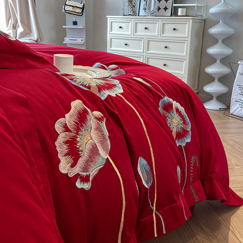 Pure Cotton Bed Sheet Duvet Cover Embroidered Long-staple Cotton Four-piece Set EX-STOCK Canada 