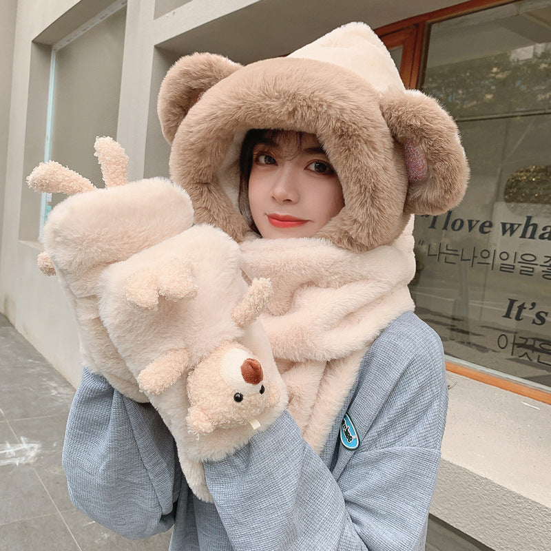 Rabbit Hair Cute Bear Hat Scarf Gloves EX-STOCK Canada 