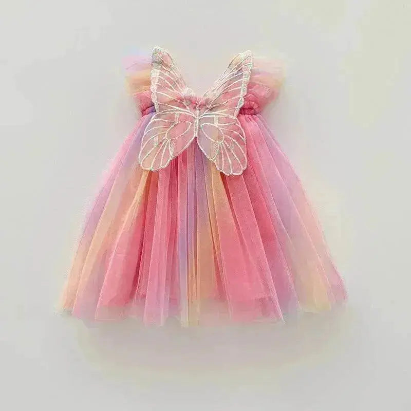 Rainbow Butterfly Wings Mesh Girl Dress - EX-STOCK Canada