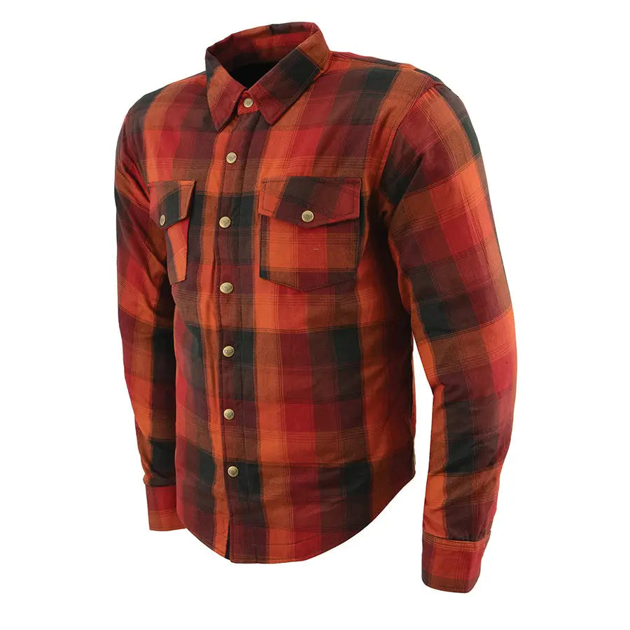 Camisa de Biker para Hombre de Franela Blindada en Rojo y Naranja de Milwaukee Leather con Fibras ReforzadasEX-STOCK Canada 