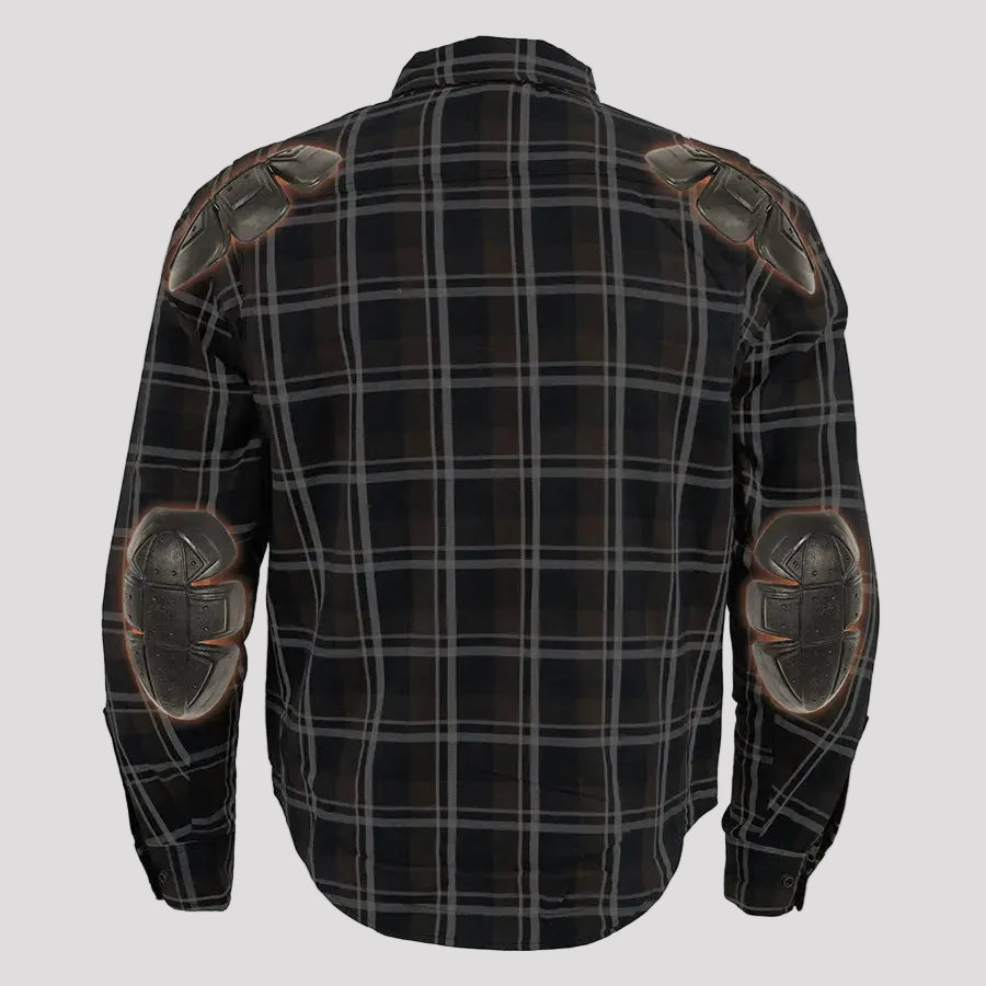 Milwaukee Leather Men's Brown Checkered Armored Flannel Biker Shirt with Reinforced Fibers 