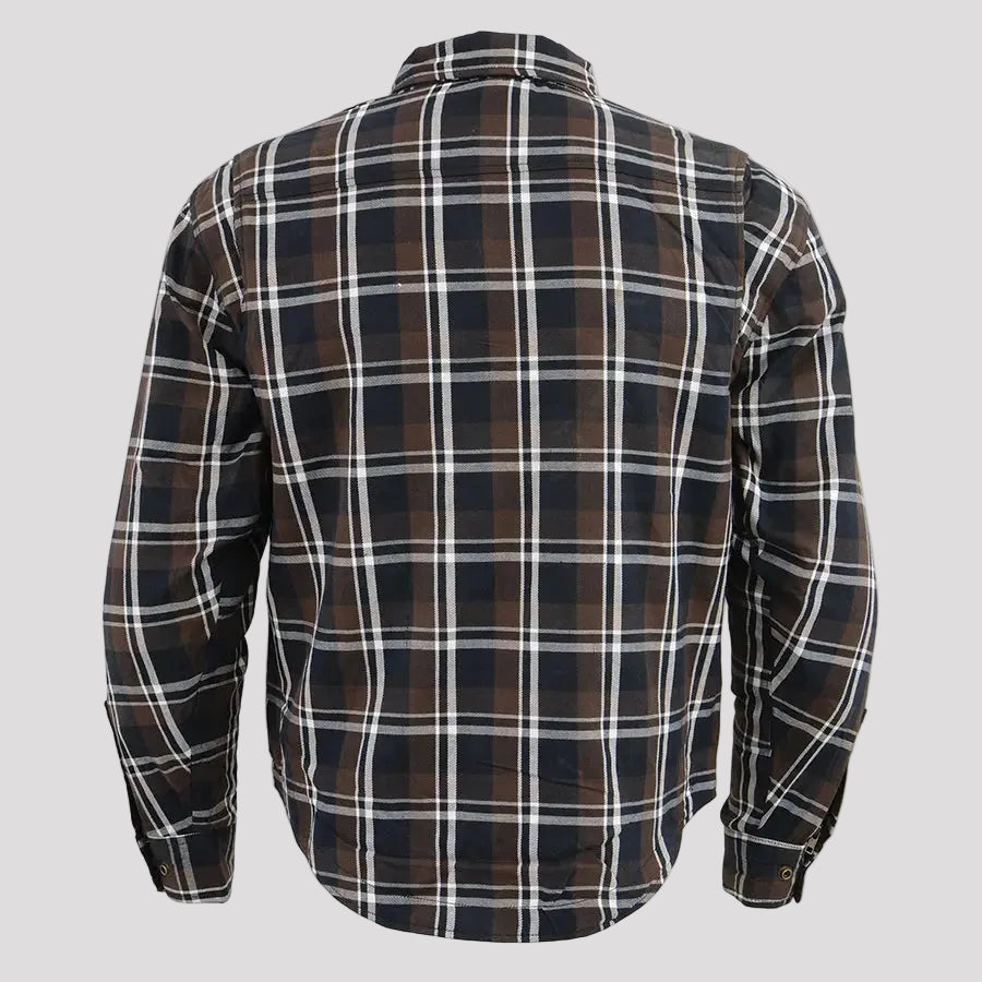 Milwaukee Leather Men's Brown Checkered Armored Flannel Biker Shirt with Reinforced Fibers 