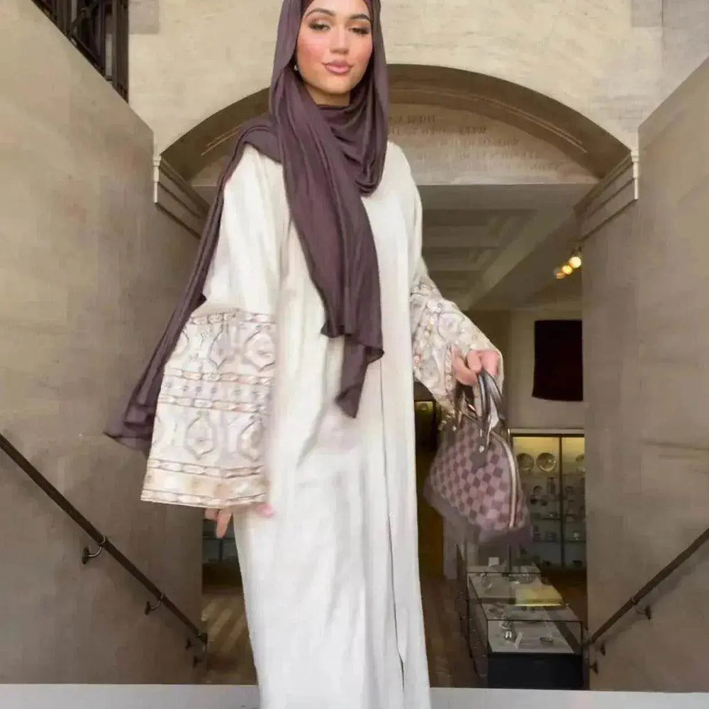 Retro-Inspired Boho Print Long Dress with Loose Puff Sleeves - EX-STOCK Canada