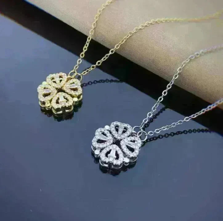 Retro Magnetic Folding Heart Shaped Four Leaf Clover Pendant Women Necklace - EX-STOCK CANADA