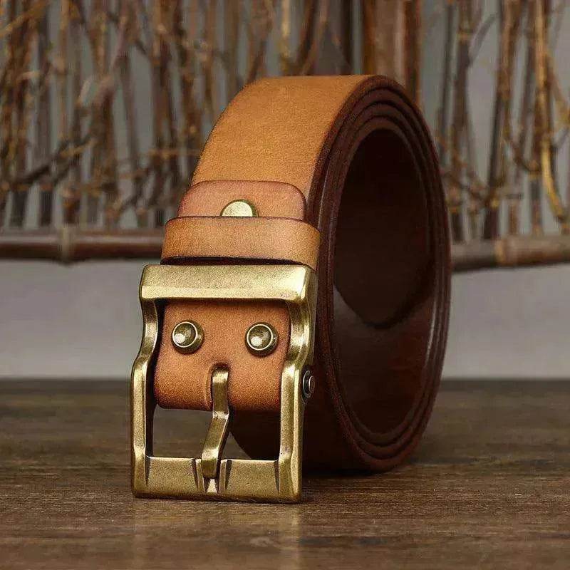 Retro Washed Matte Top-grain Leather Brass Buckle Belt - EX-STOCK Canada