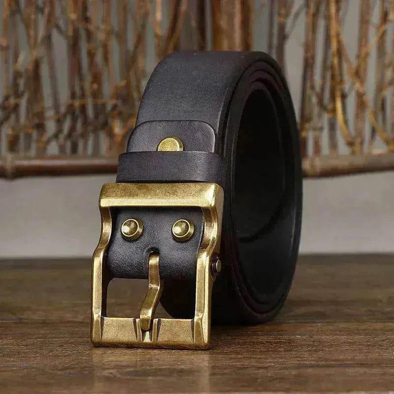 Retro Washed Matte Top-grain Leather Brass Buckle Belt - EX-STOCK Canada