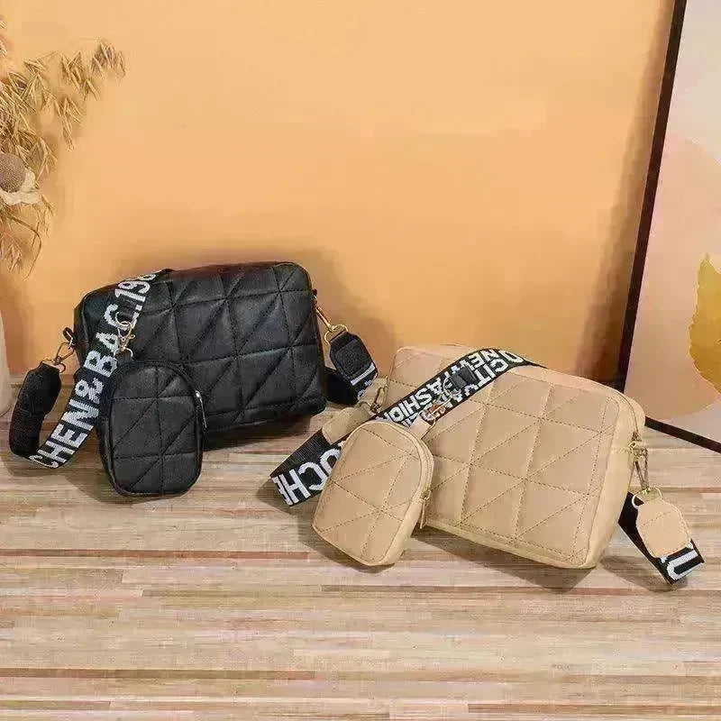 Rhombus Shoulder Bag + Wallet Set, Letter Print, Wide Strap - EX-STOCK CANADA