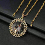 Round Diamond Sun Flower Frame Couple Commemorative Necklace - EX-STOCK Canada