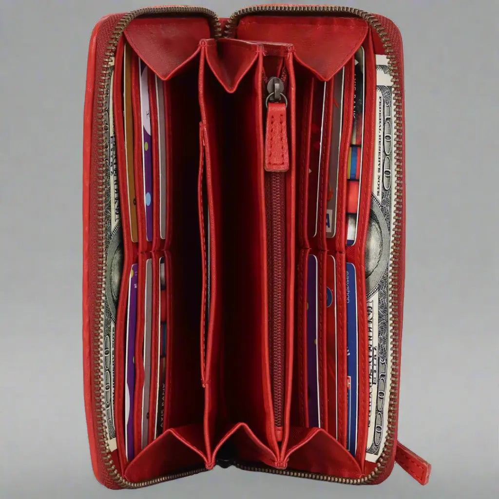 Cartera de mujer Rugged Earth con cremallera y costura tipo látigoEX-STOCK Canada 