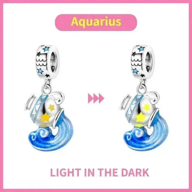 S925 Silver Colorful Luminous Twelve Constellation Pendant - EX-STOCK Canada