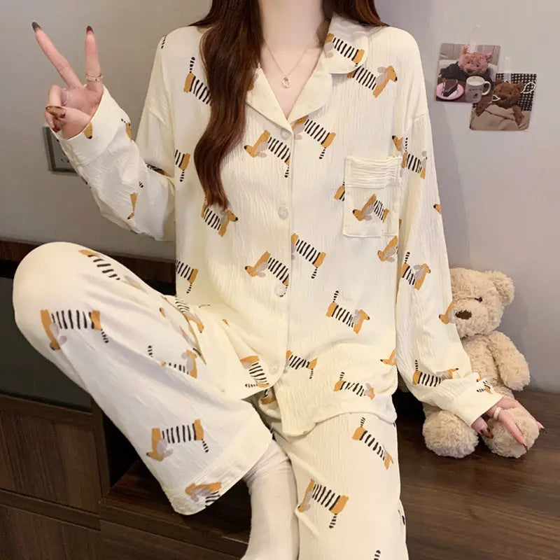 Sausage Dog Japanese Cartoon Pajamas For Women - EX-STOCK Canada