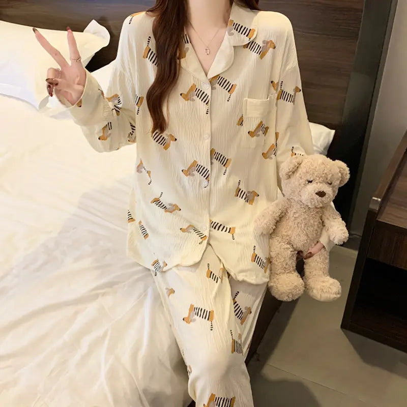 Sausage Dog Japanese Cartoon Pajamas For Women - EX-STOCK Canada