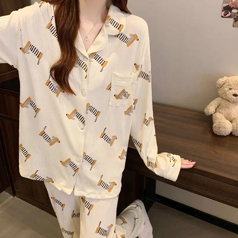 Sausage Dog Japanese Cartoon Pajamas For Women - EX-STOCK Canada