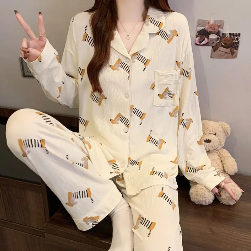 Sausage Dog Japanese Cartoon Pajamas For Women - EX-STOCK Canada