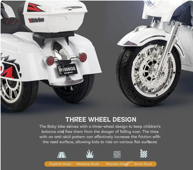 12V Kids Ride on Three-Wheeled Motorcycle For Age 3 -8 