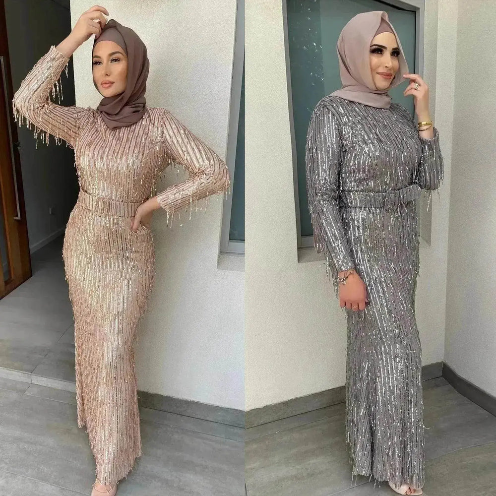 Sequin Tassels Slim-fit Dress Arab Dress - EX-STOCK Canada