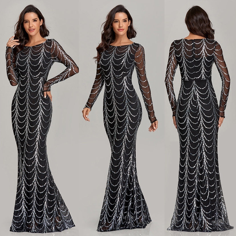 Sequins Women Maxi Dresses Long Sleeve Female Party Dresses EX-STOCK Canada 