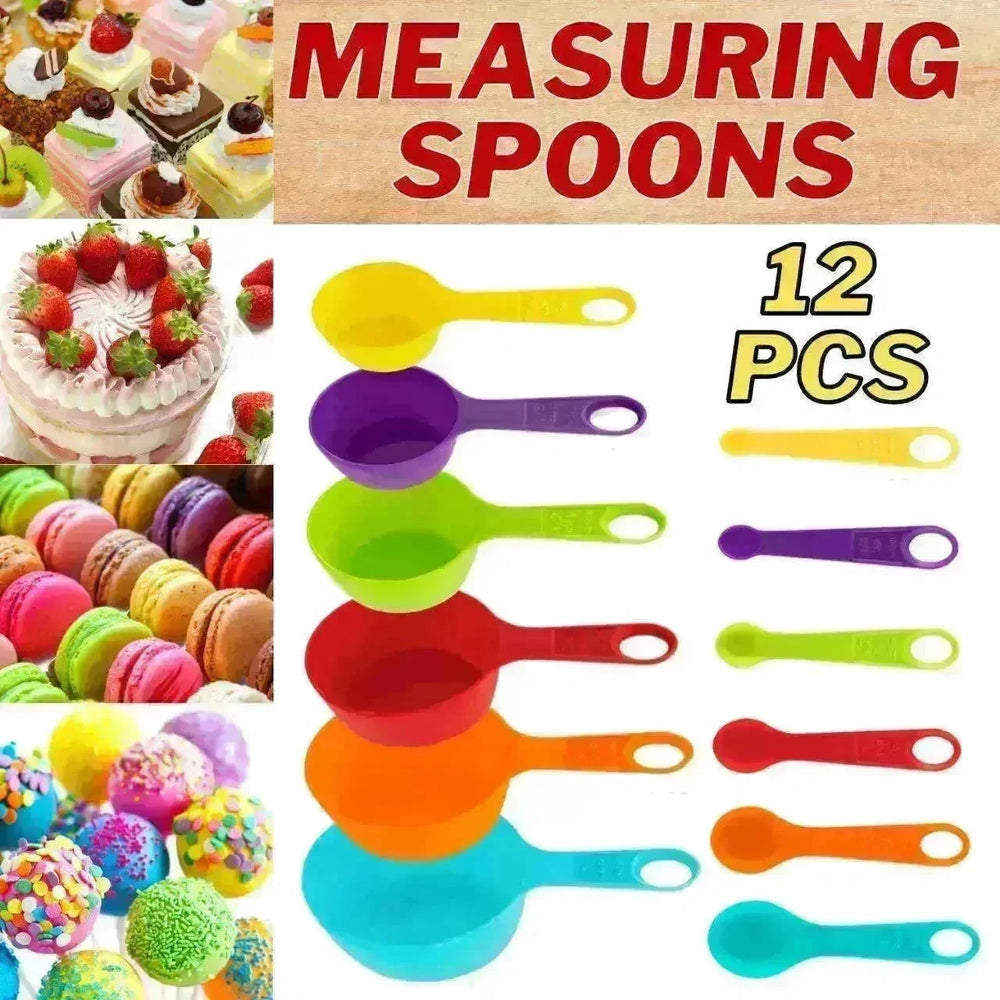 Set Of 6 Measuring Spoons And 6 Cups MultiColor Durable Plastic Kitchen Tools - EX-STOCK CANADA