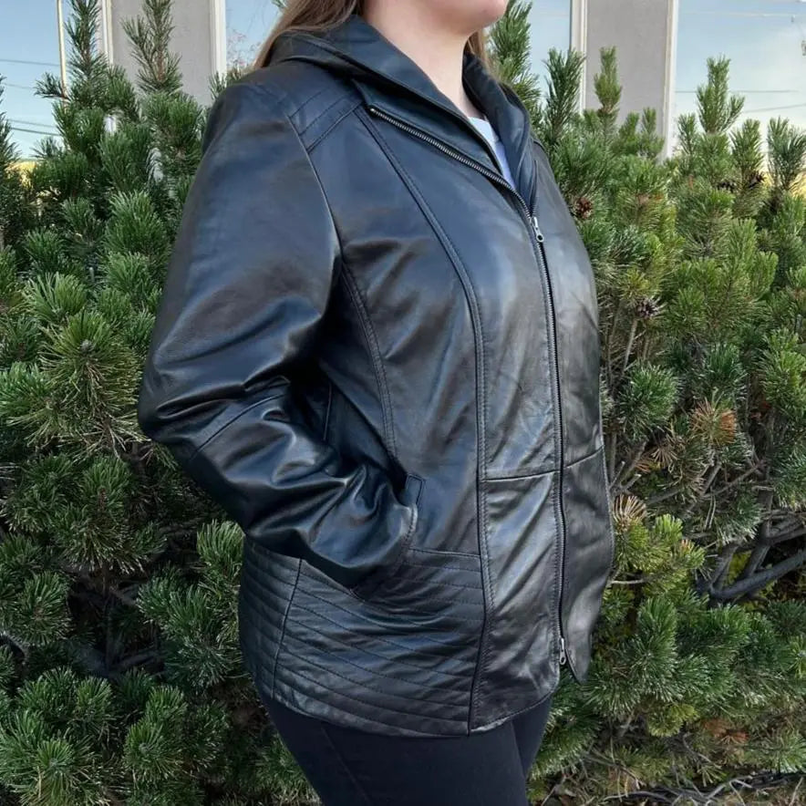 Chaqueta de cuero de oveja con capucha desmontableEX-STOCK Canada 