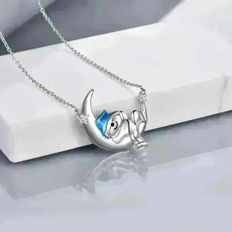 Silver Bear Moon Pendant - Cute Animal Jewelry - EX-STOCK CANADA