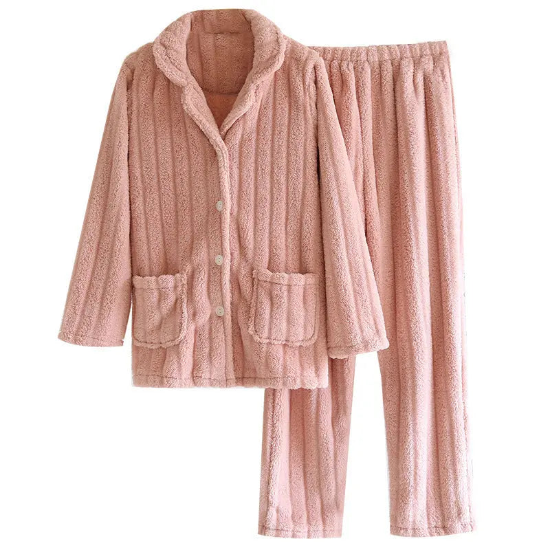 Simple Coral Fleece Couple Pajamas For Women Autumn And Winter - EX-STOCK Canada