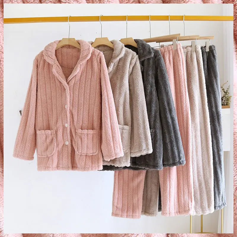 Simple Coral Fleece Couple Pajamas For Women Autumn And Winter - EX-STOCK Canada
