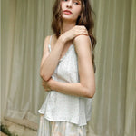 Small Green Flower Bud Sling Short Sleeve Suit Pajamas For Women - EX-STOCK Canada