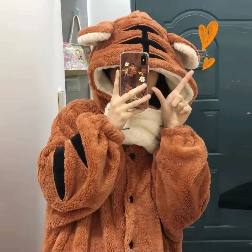 Soft Girl Pajamas Cute Little Tiger Flannel Pajamas For Women - EX-STOCK Canada