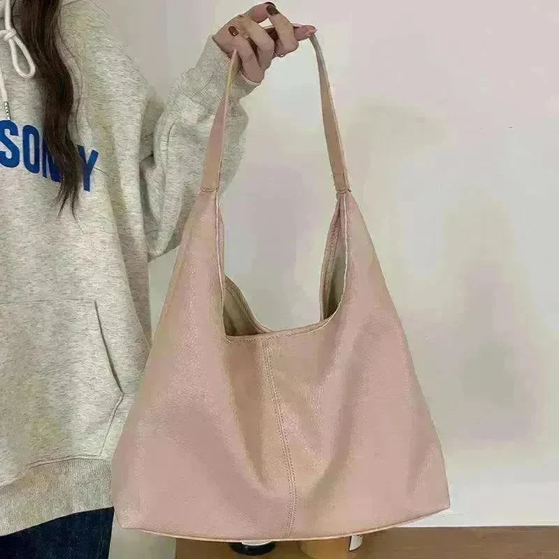 Soft leather women's shoulder bag: High-capacity, casual tote for shopping, in armpit style. - EX-STOCK CANADA