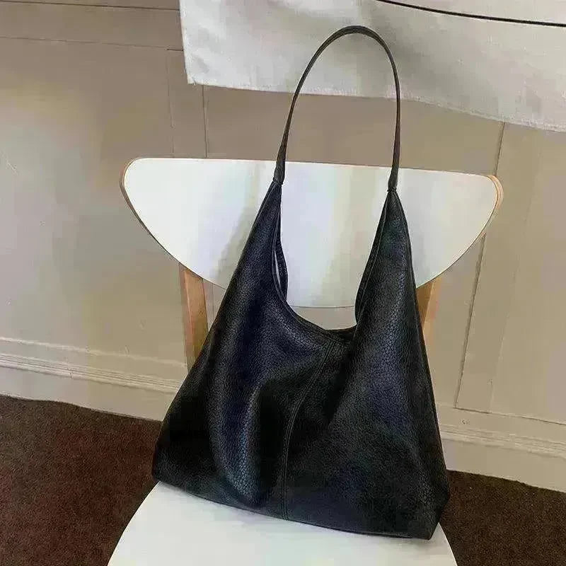 Soft leather women's shoulder bag: High-capacity, casual tote for shopping, in armpit style. - EX-STOCK CANADA