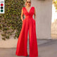 Solid Color And V-neck High Waist Wide Leg Jumpsuit - EX-STOCK Canada