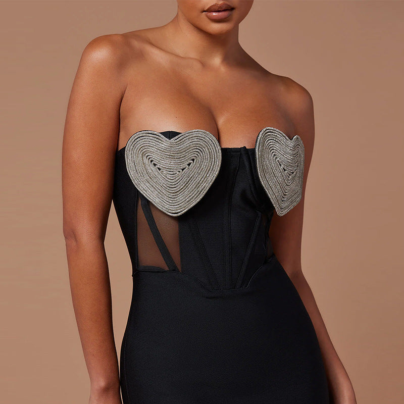 Spring And Summer New Sexy Peach Chest Diamond Backless Hip Bandage Dress Party Dress EX-STOCK Canada 