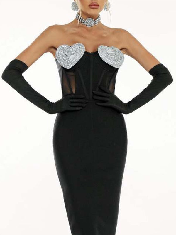 Spring And Summer New Sexy Peach Chest Diamond Backless Hip Bandage Dress Party Dress EX-STOCK Canada 