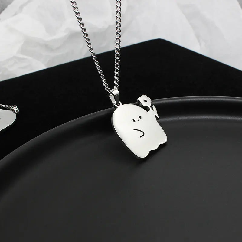 Stainless Steel Cute Ghost Couple Necklace Kawaii Animal Cat Pendant Necklace Lovers Friendship Jewelry Gifts - EX-STOCK Canada