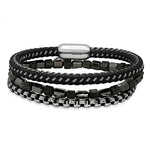 SteelTime Men's Black Leather and Stainless Steel Bracelets with Haematite and Lava Stone EX-STOCK Canada 