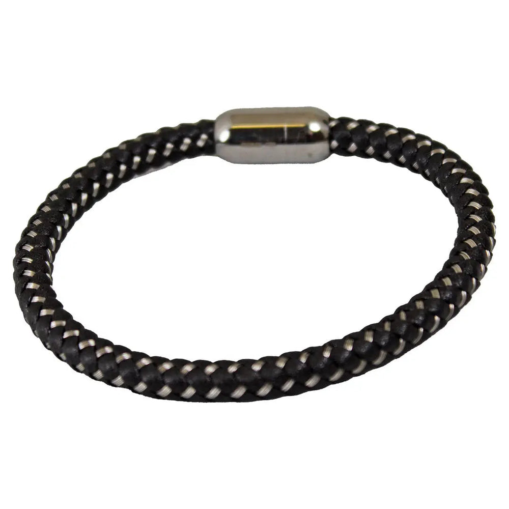 SteelTime Men's Black Leather and Stainless Steel Bracelets with Haematite and Lava Stone EX-STOCK Canada 