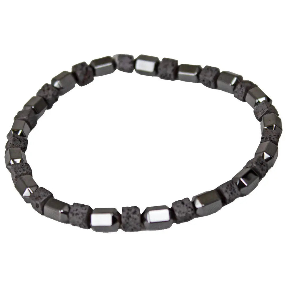 SteelTime Men's Black Leather and Stainless Steel Bracelets with Haematite and Lava Stone EX-STOCK Canada 