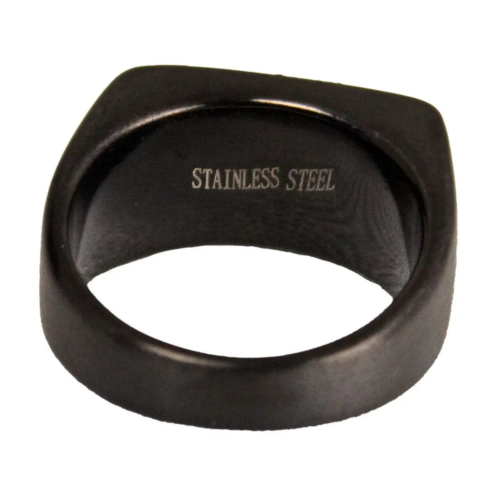 Anillo de sello para hombre SteelTime de acero inoxidable negro con detalle de piedraEX-STOCK Canada 