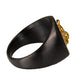 Anillo de sello para hombre SteelTime de acero inoxidable negro con león doradoEX-STOCK Canada 