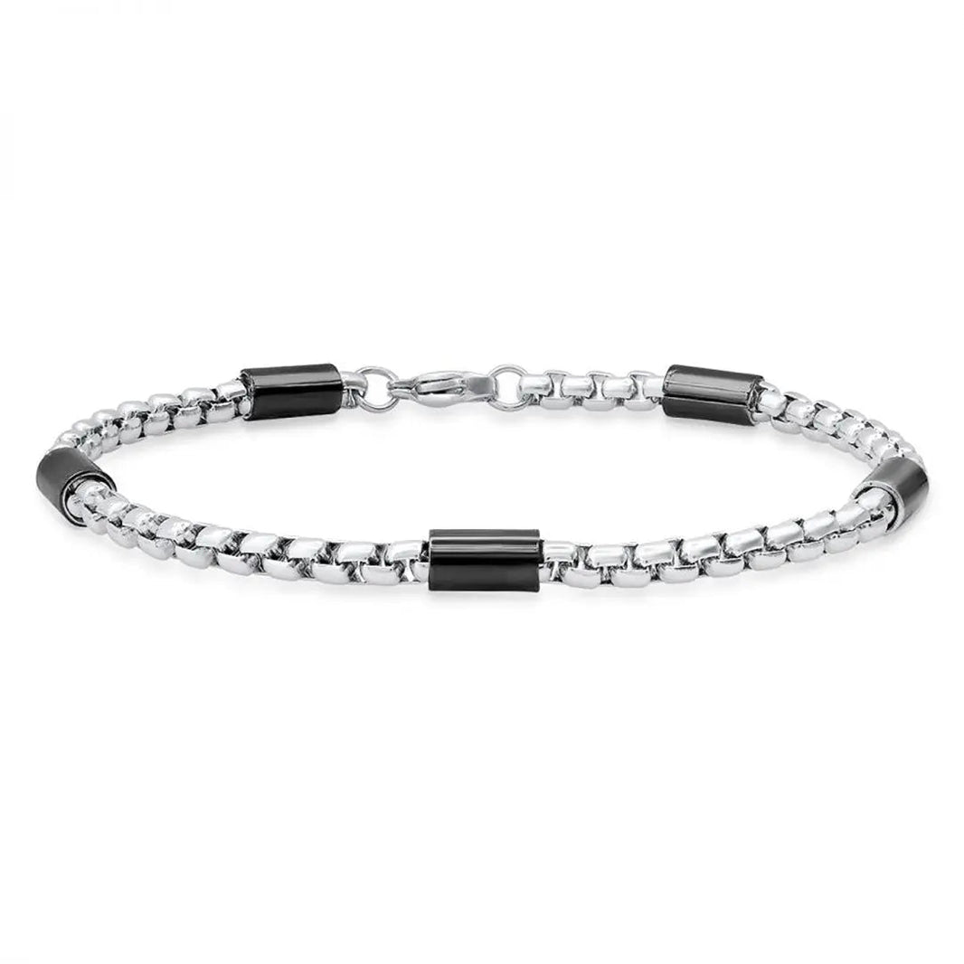 SteelTime Men's Two Tone Black and Stainless Steel Bar & Box Chain Bracelet EX-STOCK Canada 