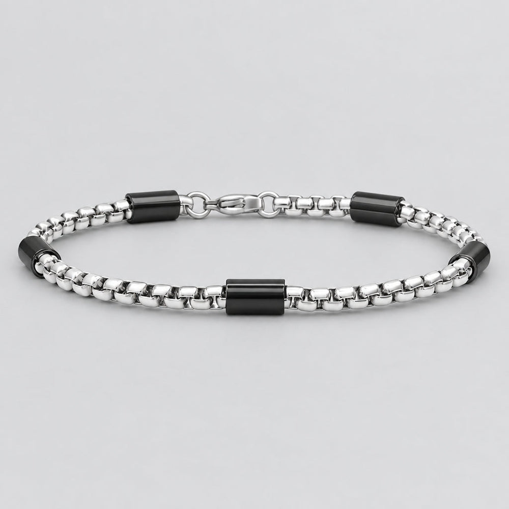 SteelTime Men's Two Tone Black and Stainless Steel Bar & Box Chain Bracelet 