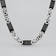SteelTime Men's Two Tone Stainless Steel and Black IP Byzantine Necklace with Greek Key Accents 