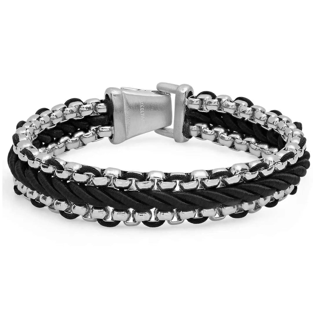 Pulsera Trenzada de Cordón Negro SteeltimeEX-STOCK Canada 